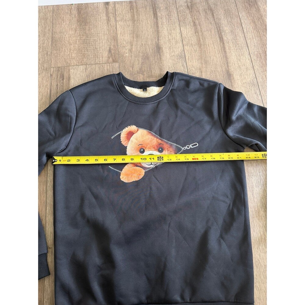 Cozy Black Zipper Teddy Bear Fur Lined Sweatshirt Pullover Size Small EUC - Picture 6 of 8